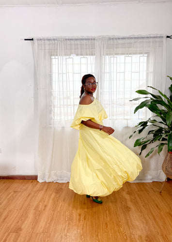Yellow Off Shoulder Bubble Skirt Set