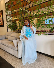 Load image into Gallery viewer, Blue Embroidered Organdy Boubou