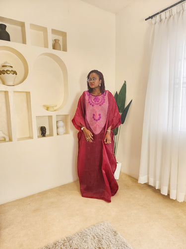 The Wine Embroidered Organdy Boubou