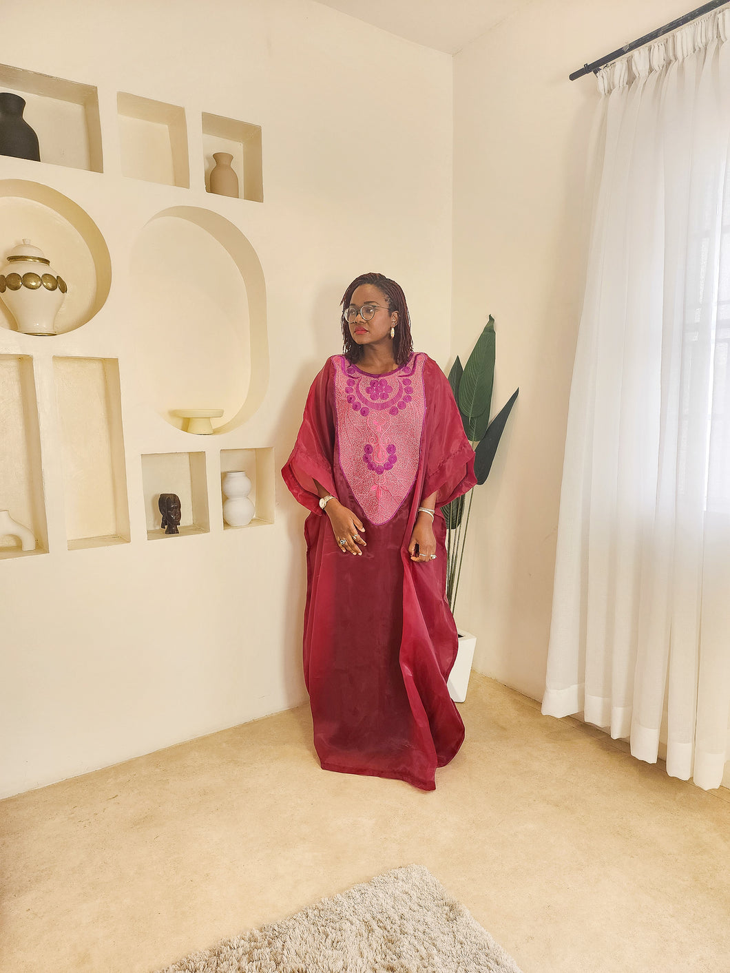 The Wine Embroidered Organdy Boubou