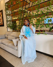 Load image into Gallery viewer, Blue Embroidered Organdy Boubou