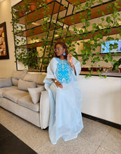 Load image into Gallery viewer, Blue Embroidered Organdy Boubou