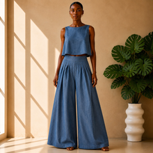 Load image into Gallery viewer, Chambray Crop Palazzo Set