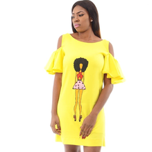 Load image into Gallery viewer, Yellow cold shoulder hand painted shift dress